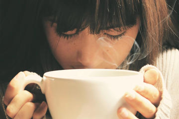 sipping coffee